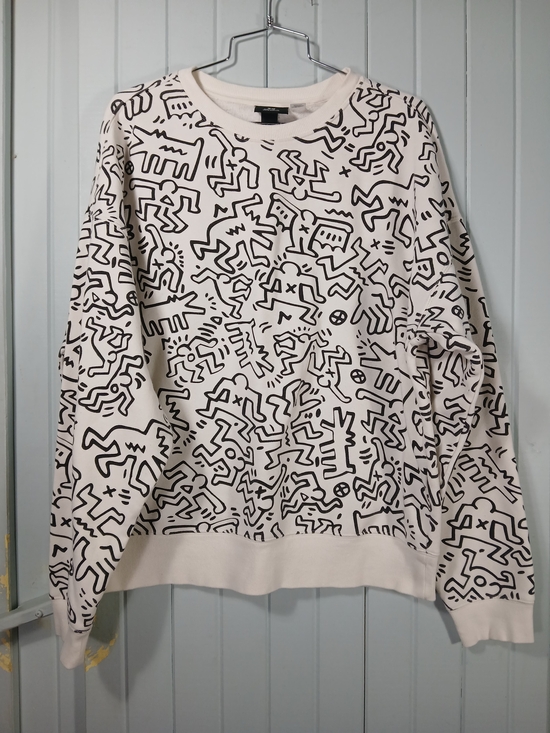 H&M Other - H&M x Keith Haring White Crewneck Sweater with Black Abstract Doodle Print